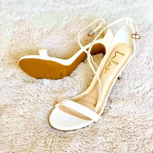 White angle strap heels